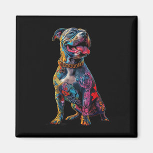 Aimant Chien Tatouages Pitbull Tatoué Colorful Chien Tato