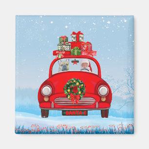 Aimant Chien-taureau français en voiture avec le Père Noë