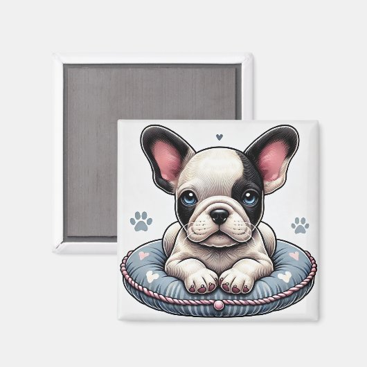 Aimant Chien-taureau français sur un coussin à thème card (Recto/Verso)