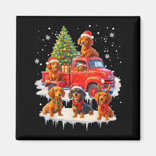 Aimant Chien teckel camion rouge arbre de Noël père Noël