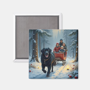 Aimant Chien Terre-Neuve Promenade en Traîneau Noël