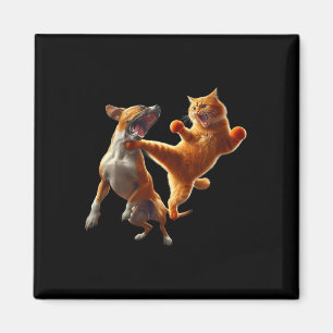 Aimant Chien Vs Chat Kick Boxing Combattant Drôle Chat Je