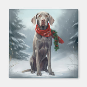 Aimant Chien Weimaraner dans la neige de Noël