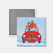 Aimant Chien Weimaraner En Voiture Avec Le Père Noël (Recto/Verso)