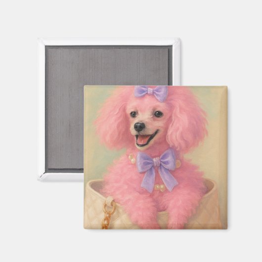 Aimant chienne caniche rose, décoration caniche (Recto/Verso)