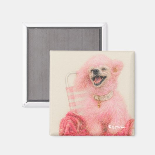 Aimant chienne caniche rose, décoration caniche (Recto/Verso)
