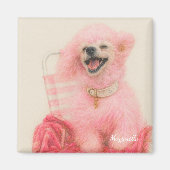 Aimant chienne caniche rose, décoration caniche (Devant)