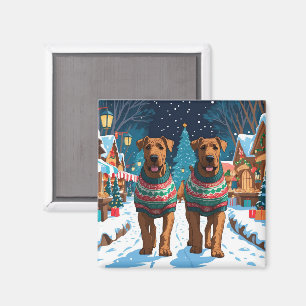 Aimant Chiens Airedale Noël Neige Fêtes