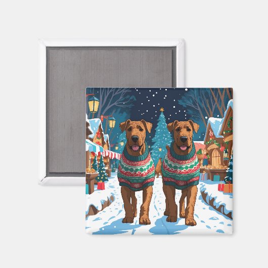 Aimant Chiens Airedale Noël Neige Fêtes (Recto/Verso)