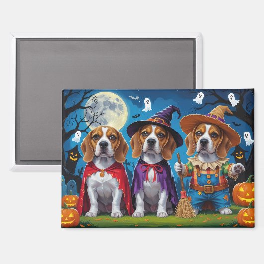 Aimant Chiens Beagle Citrouille Halloween Drôle (Recto/Verso)