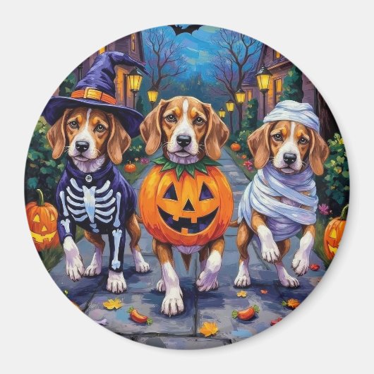 Aimant Chiens Beagle faisant Trick-or-Treating dans un co (Devant)