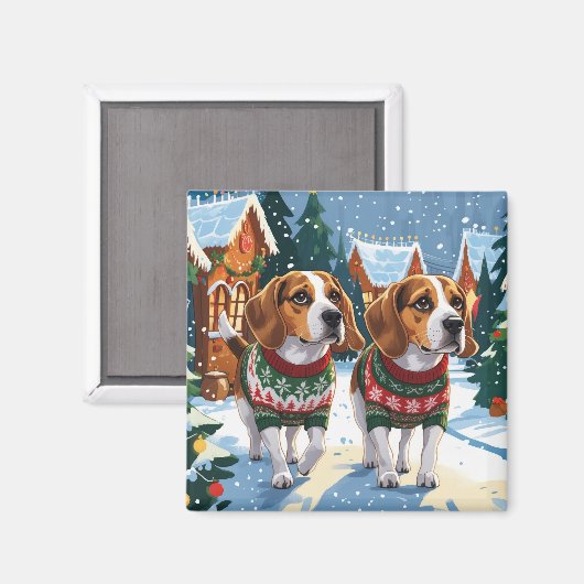 Aimant Chiens Beagle Noël Neige Fêtes (Recto/Verso)