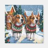 Aimant Chiens Beagle Noël Neige Fêtes (Devant)