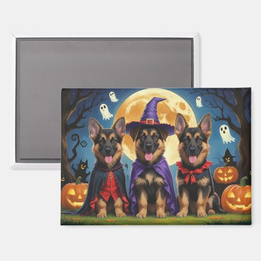 Aimant Chiens bergers allemands Citrouille Halloween drôl (Recto/Verso)