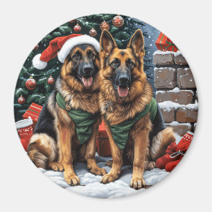 Aimant Chiens bergers allemands de Noël