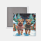 Aimant Chiens Biewer Terrier Noël Neige Fêtes (Recto/Verso)