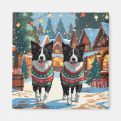 Aimant Chiens Border Collie Noël Neige Fêtes (Devant)