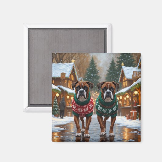 Aimant Chiens Boxer Noël Neige Fêtes (Recto/Verso)