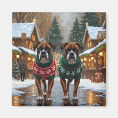 Aimant Chiens Boxer Noël Neige Fêtes (Devant)