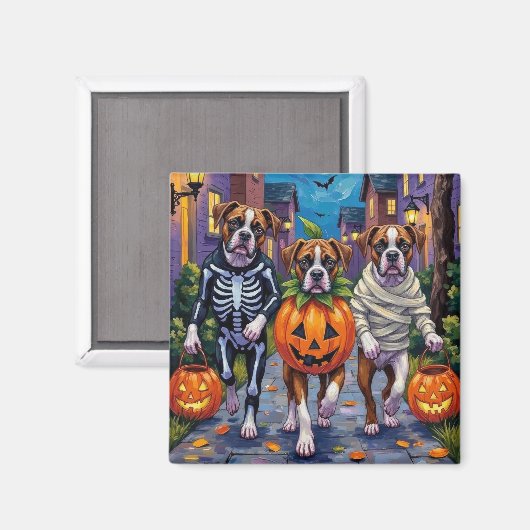 Aimant Chiens Boxers demandant des friandises pour Hallow (Recto/Verso)