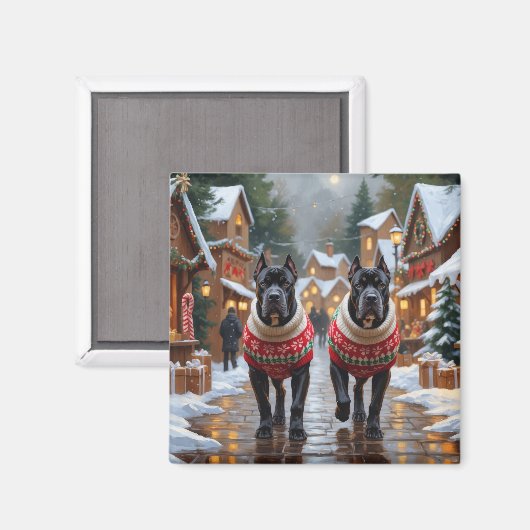 Aimant Chiens Cane Corso Noël Neige Fêtes (Recto/Verso)