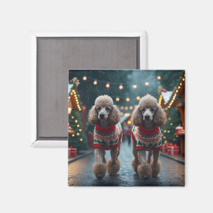 Aimant Chiens Caniches Noël Neige Fêtes