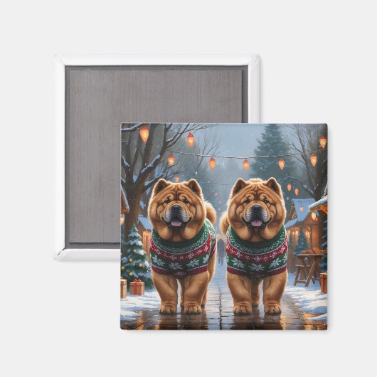 Aimant Chiens Chow Chow Noël Neige Vacances (Recto/Verso)