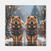 Aimant Chiens Chow Chow Noël Neige Vacances (Devant)