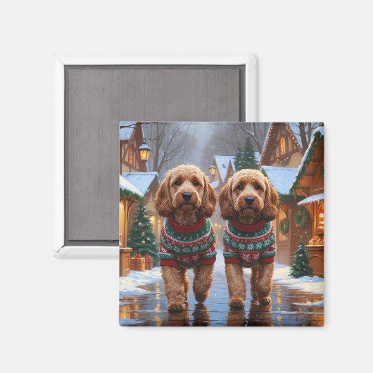 Aimant Chiens Cockapoo Noël Neige Fêtes  (Recto/Verso)