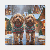 Aimant Chiens Cockapoo Noël Neige Fêtes  (Devant)