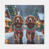 Aimant Chiens Cocker Spaniel Noël Neige Fêtes (Devant)