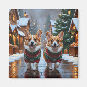 Aimant Chiens Corgi Noël Neige Fêtes (Devant)