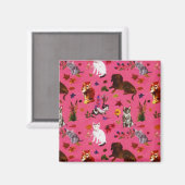 Aimant Chiens de chat vintages Fleur Jardin (Recto/Verso)