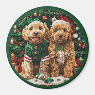 Aimant Chiens de chiot de Noël Goldendoodle