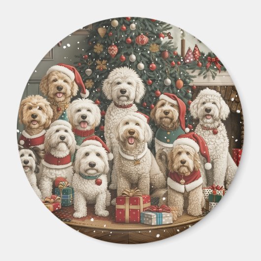 Aimant Chiens de chiot de Noël Goldendoodle (Devant)