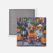 Aimant Chiens de Dachshund Trick-or-Treating en Halloween (Recto/Verso)