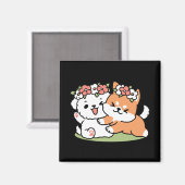 Aimant Chiens de jeu avec Flower Crowns - Fun Spring Them (Recto/Verso)