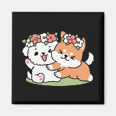 Aimant Chiens de jeu avec Flower Crowns - Fun Spring Them (Devant)