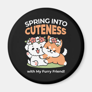 Aimant Chiens de jeu avec Flower Crowns - Fun Spring Them