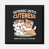 Aimant Chiens de jeu avec Flower Crowns - Fun Spring Them (Devant)