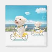 Aimant Chiens et chats Vélo en mer (Devant)