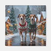 Aimant Chiens Greyhound Noël Neige Fêtes (Devant)