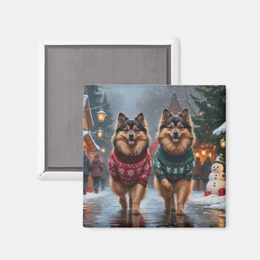 Aimant Chiens Keeshond Noël Neige Fêtes (Recto/Verso)