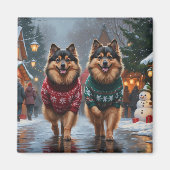 Aimant Chiens Keeshond Noël Neige Fêtes (Devant)