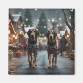 Aimant Chiens Lévrier de Noël Neige Fêtes (Devant)