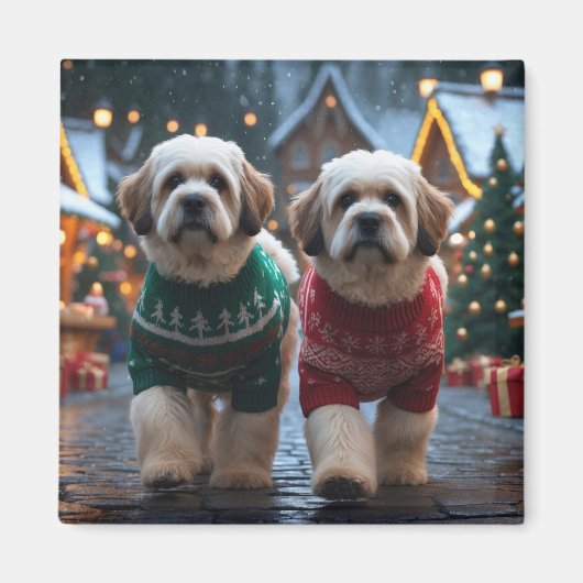 Aimant Chiens Lhasa Apso Noël Neige Vacances (Devant)