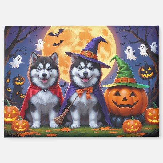 Aimant Chiens malamuts de l'Alaska Citrouille Halloween d (Recto)