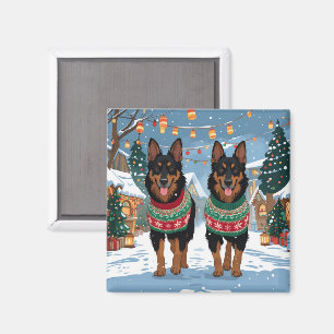 Aimant Chiens Malinois Belges Noël Neige Vacances
