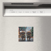 Aimant Chiens Pékinois Noël Neige Vacances (In Situ (Lave-vaisselle))