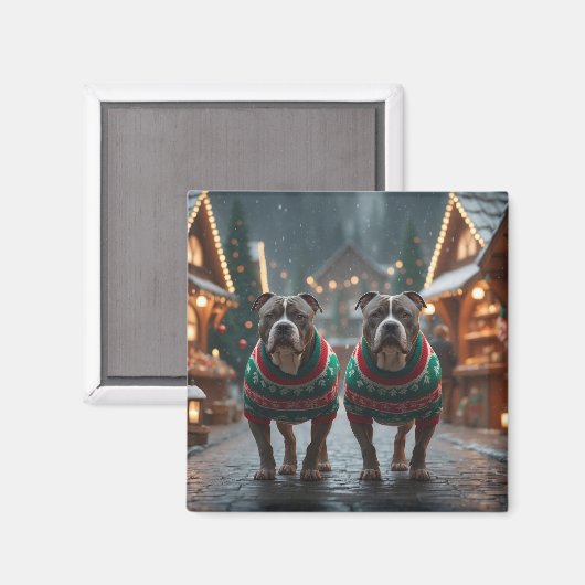 Aimant Chiens Pitbull Noël Neige Fêtes (Recto/Verso)